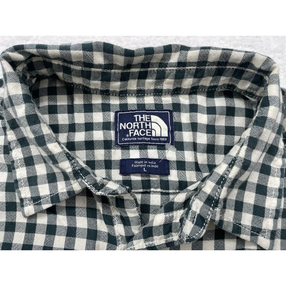 The North Face Shirt Mens Large Green Plaid Flannel Lined Button Up Long Sleeves